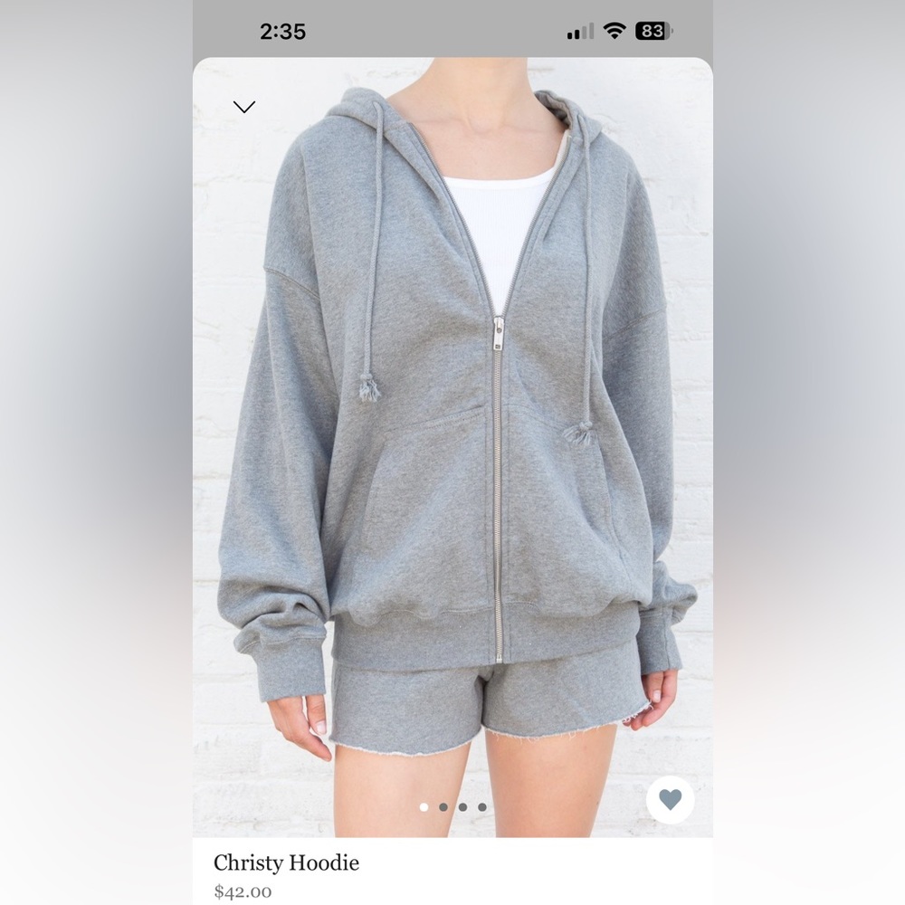 brandy melville basic grey zip up hoodie